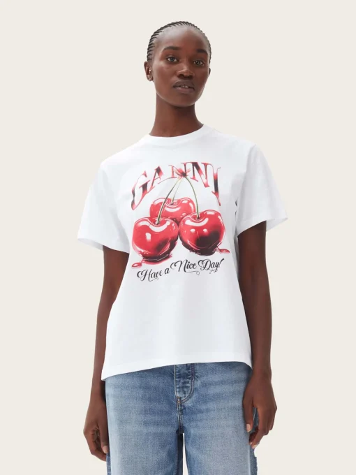 Basic Jersey Cherry Relaxed T-Shirt - Bright White