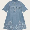Broderie Anglaise Denim Mini Dress - Light Blue Stone