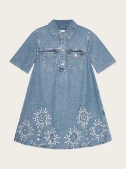 Broderie Anglaise Denim Mini Dress - Light Blue Stone