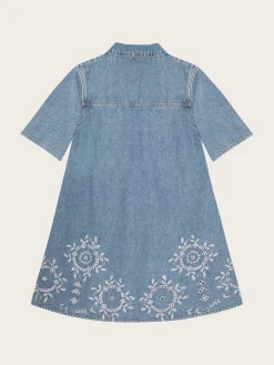 Broderie Anglaise Denim Mini Dress - Light Blue Stone