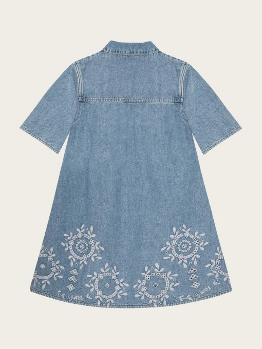 Broderie Anglaise Denim Mini Dress - Light Blue Stone