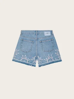 Broderie Anglaise Denim Shorts - Light Blue Stone