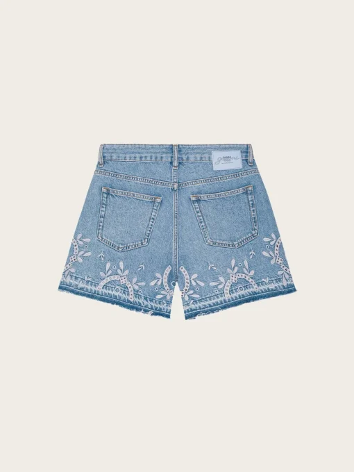 Broderie Anglaise Denim Shorts - Light Blue Stone
