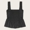 Cotton Poplin Smock Strap Blouse - Black
