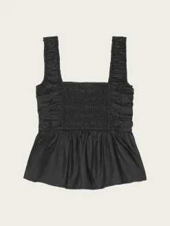 Cotton Poplin Smock Strap Blouse - Black