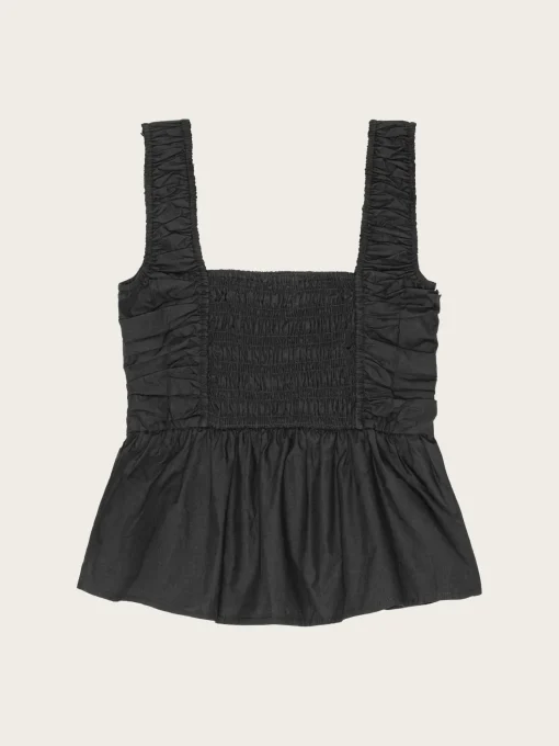Cotton Poplin Smock Strap Blouse - Black