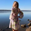Cupro Tieband Dress - Purple Flowerfield