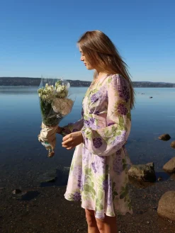 Cupro Tieband Dress - Purple Flowerfield