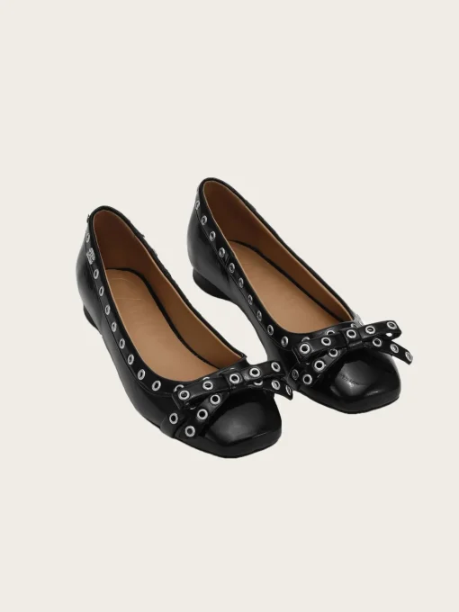 Eyelets Bow Ballerina Naplack - Black