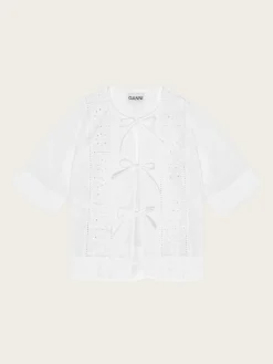 F9655 Broderie Anglaise Tie Blouse - Bright White