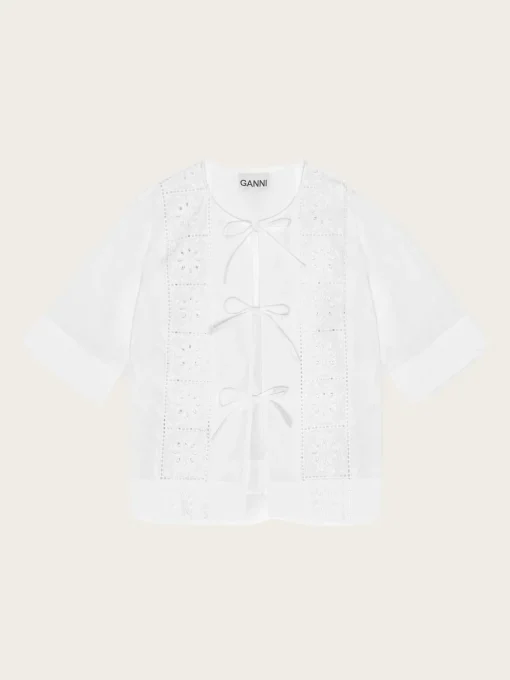 F9655 Broderie Anglaise Tie Blouse - Bright White
