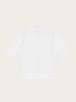 F9655 Broderie Anglaise Tie Blouse - Bright White