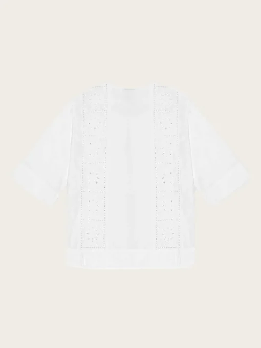 F9655 Broderie Anglaise Tie Blouse - Bright White