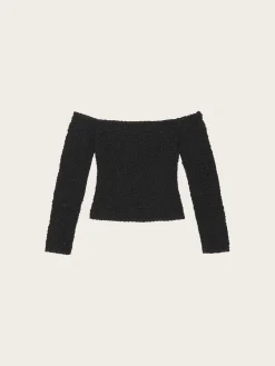 F8268 Cotton Poplin Off-shoulder Smock Blouse - Black
