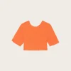 F7708 Cotton Poplin O-Neck Cropped Smock Top - Vibrant Orange