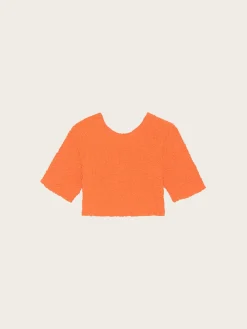 F7708 Cotton Poplin O-Neck Cropped Smock Top - Vibrant Orange