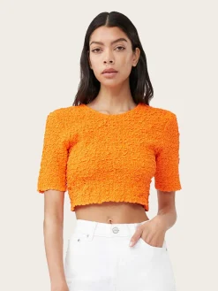 F7708 Cotton Poplin O-Neck Cropped Smock Top - Vibrant Orange
