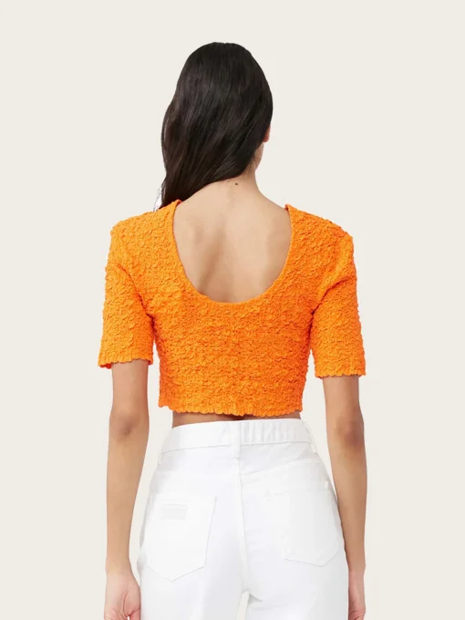 F7708 Cotton Poplin O-Neck Cropped Smock Top - Vibrant Orange