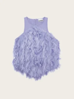 F7197 Fringe Mesh Top - Persian Violet