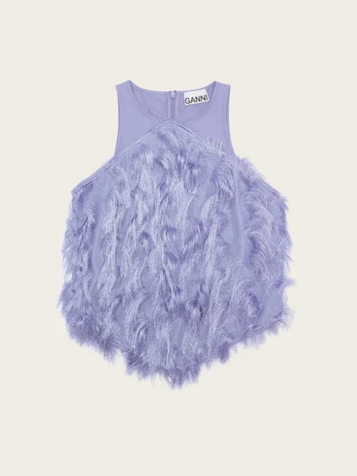 F7197 Fringe Mesh Top - Persian Violet