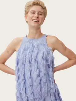 F7197 Fringe Mesh Top - Persian Violet