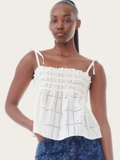 F9330 Light Broderie Anglaise Smock Top - Egret