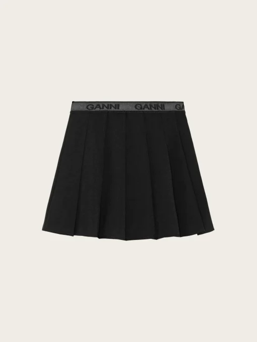 F9710 Light Twill Pleated Mini Skirt - Black