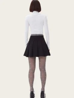 F9710 Light Twill Pleated Mini Skirt - Black