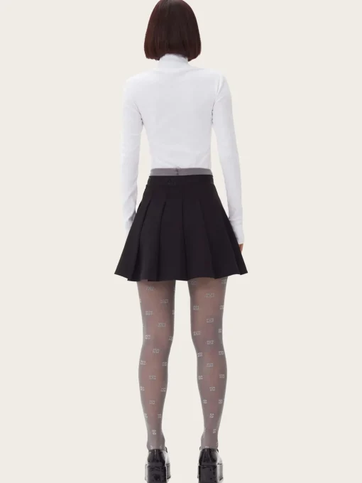 F9710 Light Twill Pleated Mini Skirt - Black