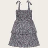 F9245 Pleated Georgette Strap Smock Mini Dress - Phantom