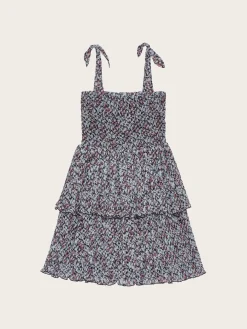 F9245 Pleated Georgette Strap Smock Mini Dress - Phantom