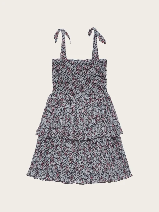F9245 Pleated Georgette Strap Smock Mini Dress - Phantom
