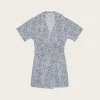 F9651 Printed Cotton Wrap Mini Dress - Glacier Lake