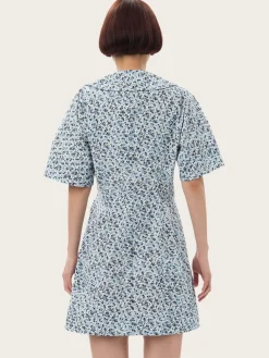 F9651 Printed Cotton Wrap Mini Dress - Glacier Lake
