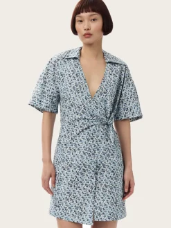 F9651 Printed Cotton Wrap Mini Dress - Glacier Lake