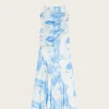 F9151 Printed Satin Ruched Long Slip Dress - Powder Blue