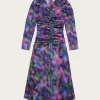 F8250 Silk Stretch Satin O-Neck Midi Dress - Simply Purple