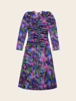 F8250 Silk Stretch Satin O-Neck Midi Dress - Simply Purple