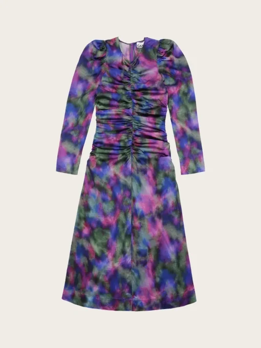F8250 Silk Stretch Satin O-Neck Midi Dress - Simply Purple