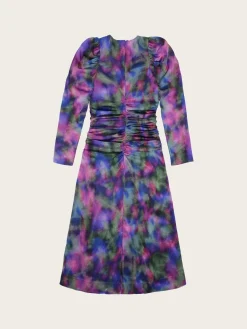 F8250 Silk Stretch Satin O-Neck Midi Dress - Simply Purple