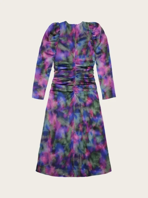 F8250 Silk Stretch Satin O-Neck Midi Dress - Simply Purple