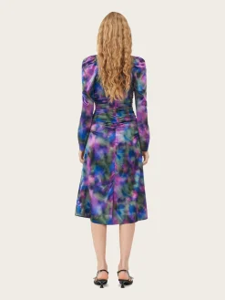 F8250 Silk Stretch Satin O-Neck Midi Dress - Simply Purple