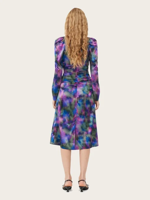 F8250 Silk Stretch Satin O-Neck Midi Dress - Simply Purple