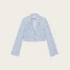 F8204 Stretch Jacquard Cropped Blazer - Sky Blue