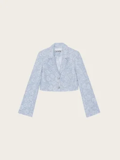 F8204 Stretch Jacquard Cropped Blazer - Sky Blue