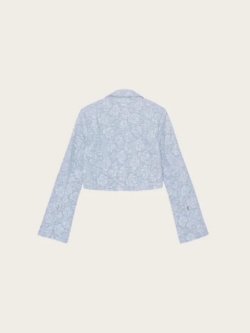 F8204 Stretch Jacquard Cropped Blazer - Sky Blue