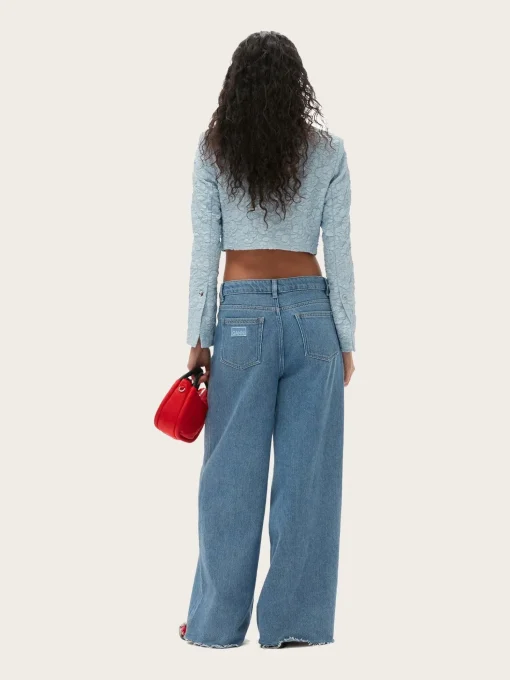 F8204 Stretch Jacquard Cropped Blazer - Sky Blue