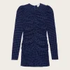 F8599 Stretch Seersucker O-neck Mini Dress - Deep Cobalt
