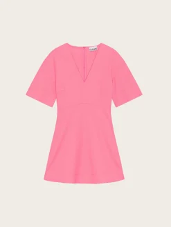 F7829 Stretch Suiting V-neck Mini Dress - Shocking Pink