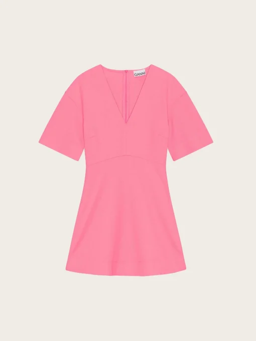 F7829 Stretch Suiting V-neck Mini Dress - Shocking Pink